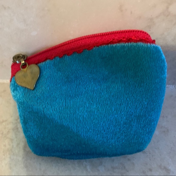 Blue Corduroy Fabric Coin Purse With Heart Zipper - Picture 1 of 1